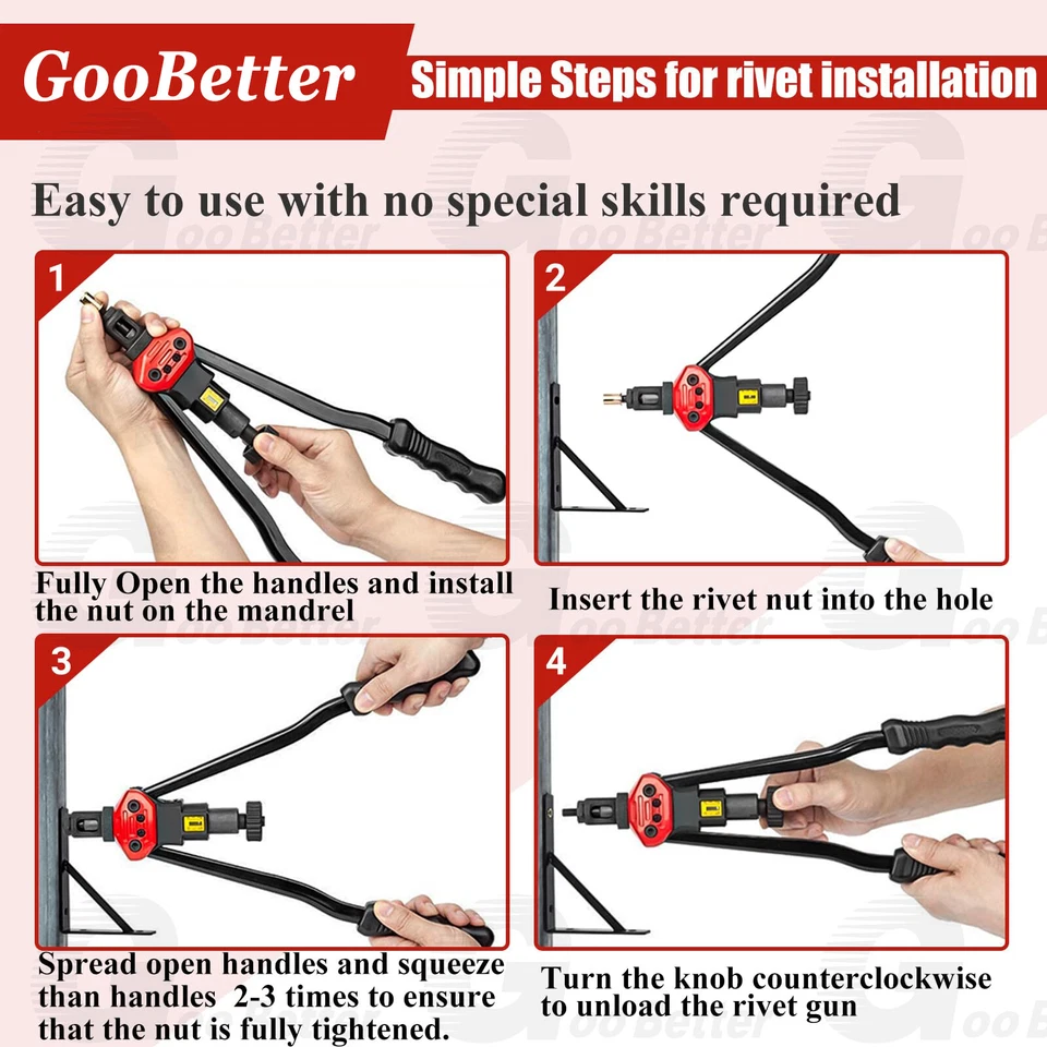 Kit de pistola de rebite 16"" ferramenta de ajuste de rosca porca setter porca sert métrica 200 peças - Imagem 4 de 4