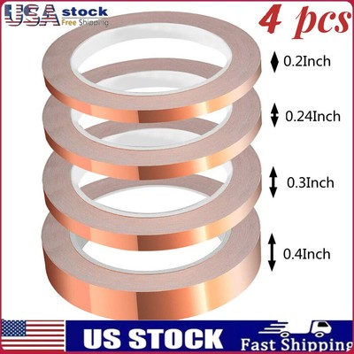 4 Pack Copper Foil Tape with Conductive Adhesive 4 Sizes (5/6/8/10mm) x 22 M