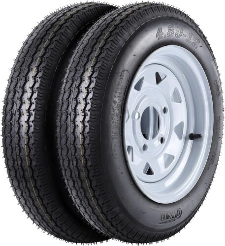 2 Pack Trailer Tires and Rims 4.80-12 4.80x12 6 Ply LRC 4 Lug White Spoke Wheel - Picture 2 of 8