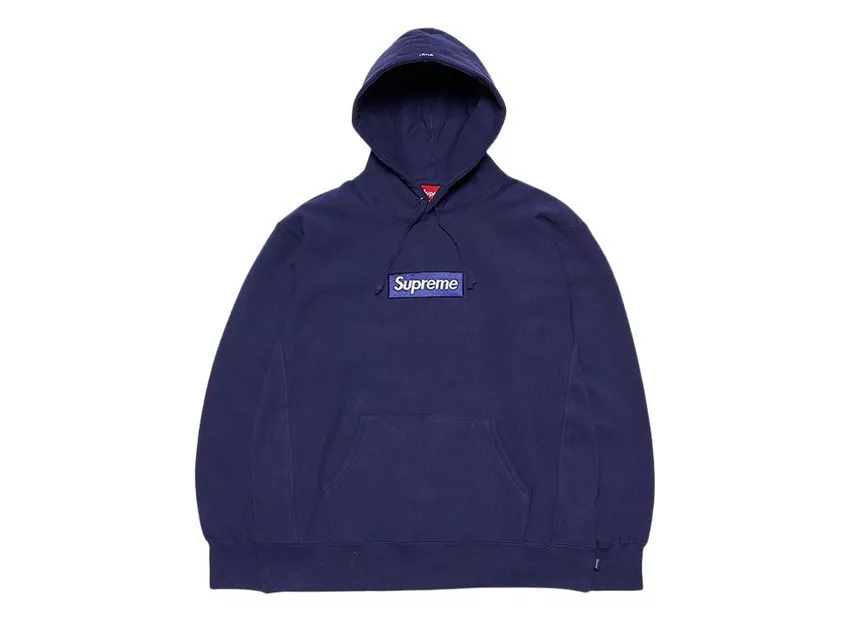 Sweat à capuche logo Supreme Box délavé bleu marine (21FW)