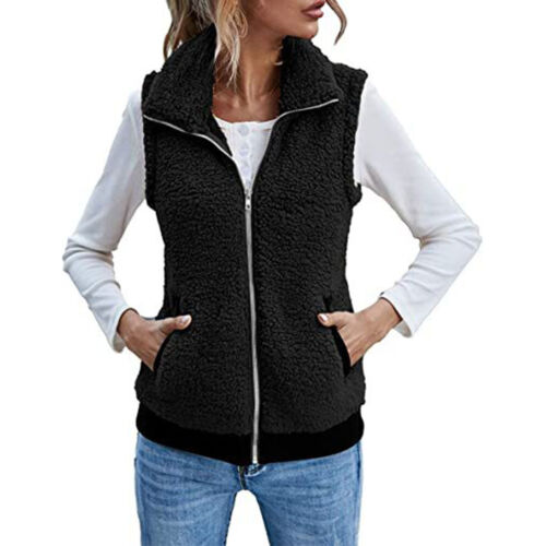 Womens Fuzzy Fleece Jacket Lightweight Vest Sleeveless Cardigan Zipper Waistcoat - Picture 19 of 33