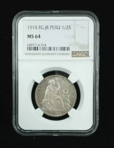 NGC MS64 1915-FG JR Peru 1/2 Sol Silver Coin #7466