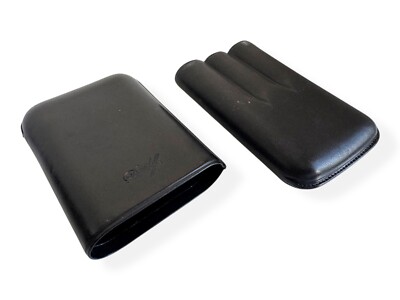 Seltenes Davidoff Triple Zigarrenetui Etui schwarz Leder Teleskop 3 Finger Luxus