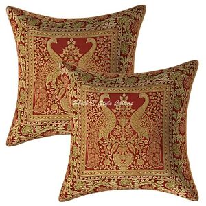 Brown and Cream, 16x16 Set of 2 THE ART BOX Indian Cushion Cover Home Décor Indian Ethnic Throw Pillow Covers for Décor 