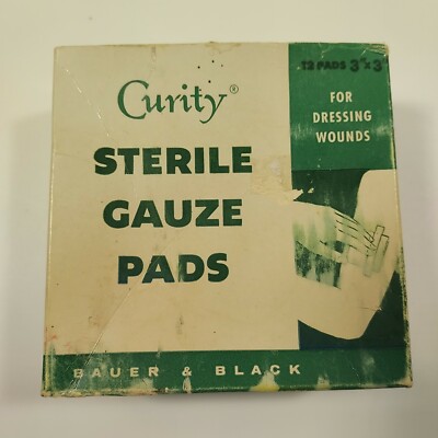 CURITY Vintage First Aid Sterile Gauze Pads (6 out of 12) 3'' X 3'' Bauer & Black