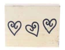 Triple Scroll Hearts Love and Romance Wooden Rubber Stamp