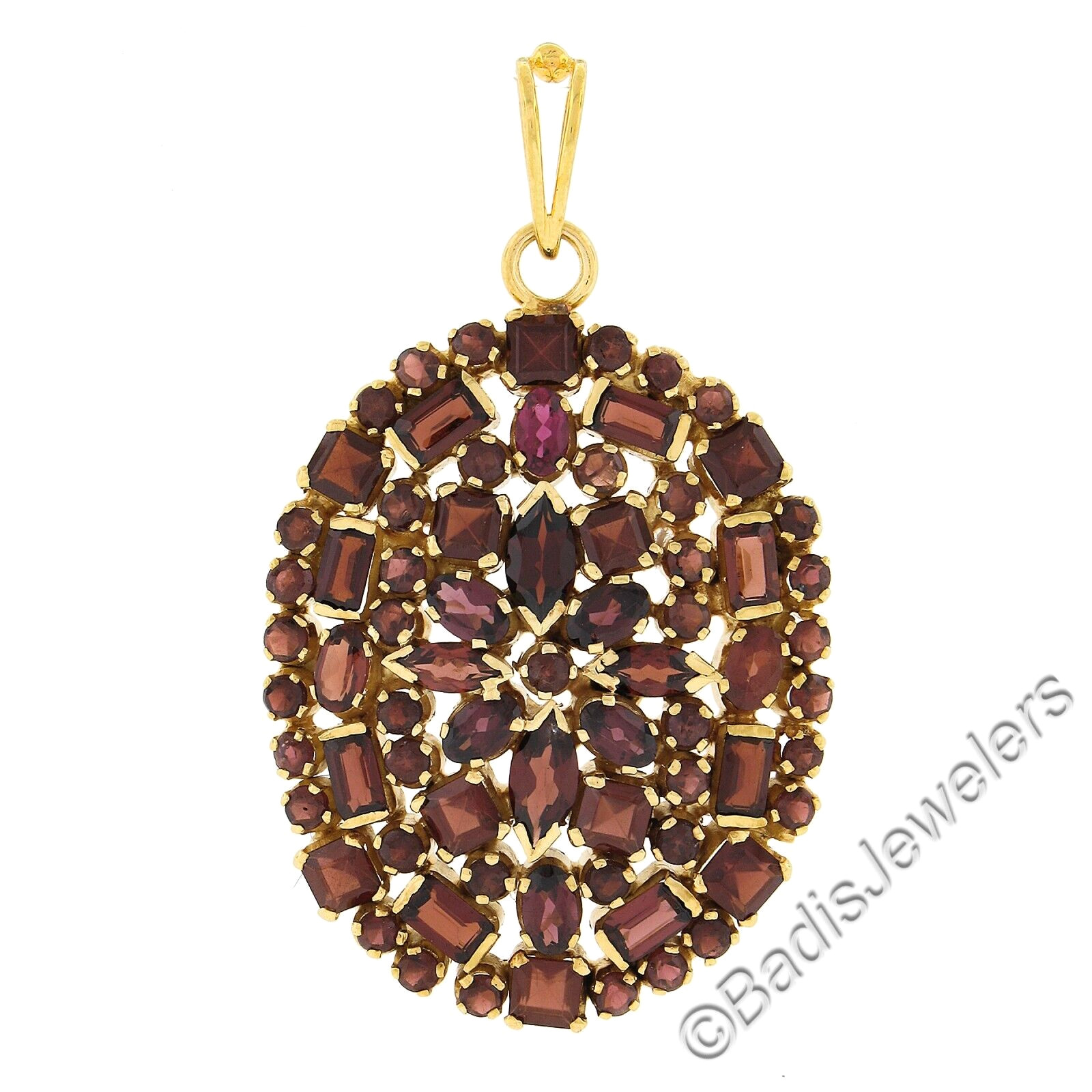 Solid 18k Yellow Gold Multi Shapes Garnet Large O… - image 1