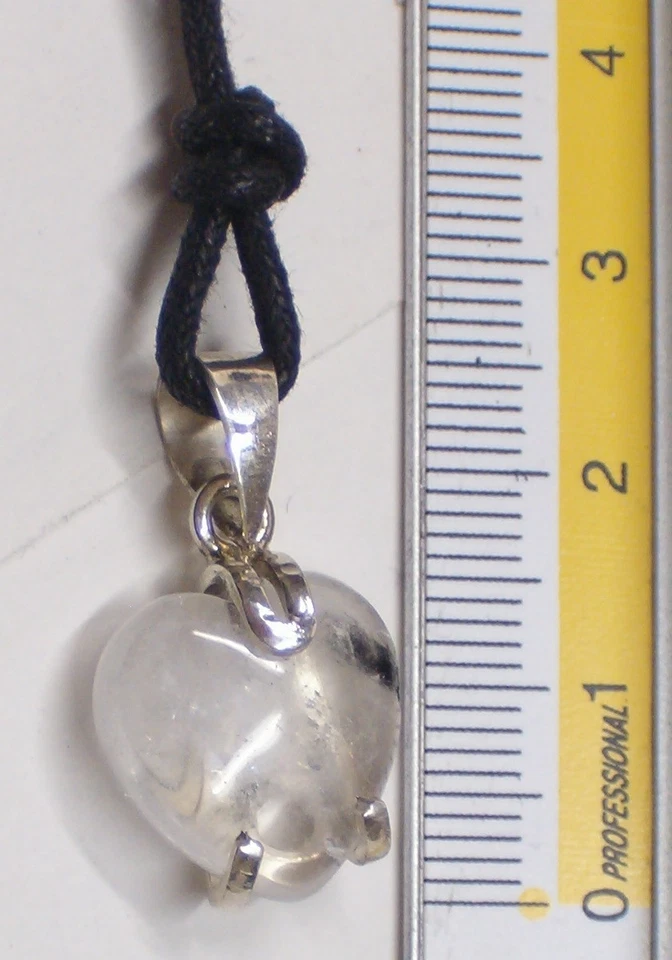 Ciondolo in ARGENTO 925 con Cuore in QUARZO naturale e girocollo - pietra dura - - Immagine 2 di 3