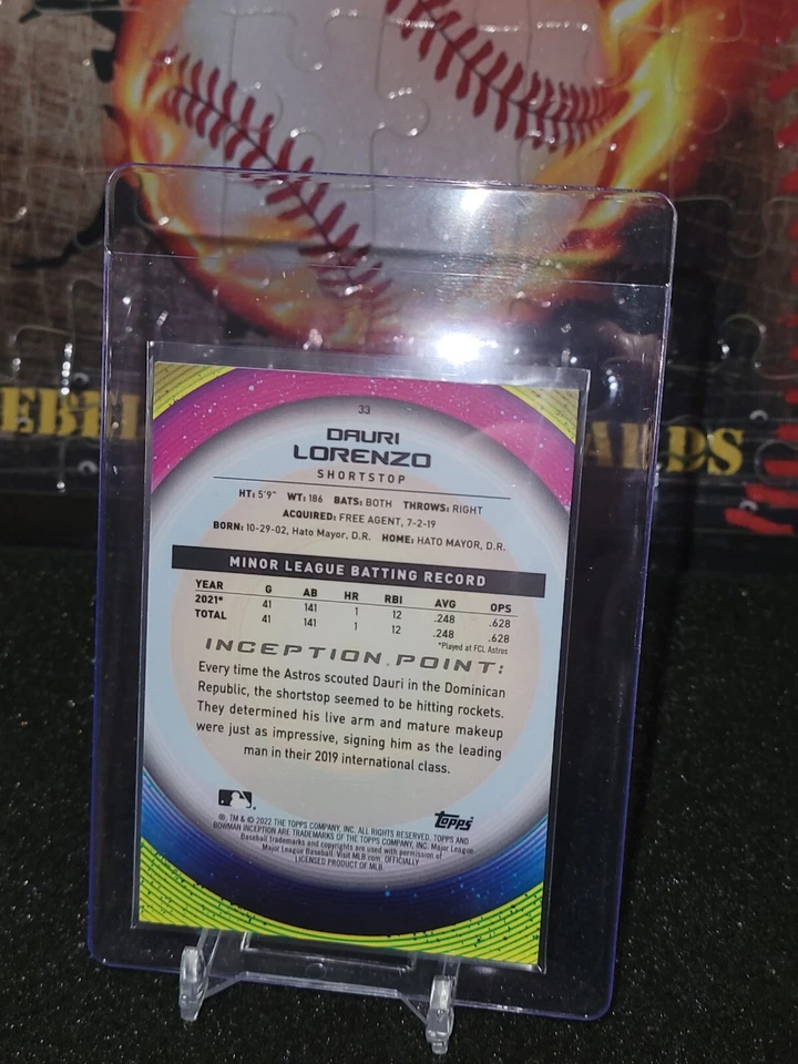 2022 Bowman Inception Dauri Lorenzo Initation Card Astros #33 - Image 2 of 2