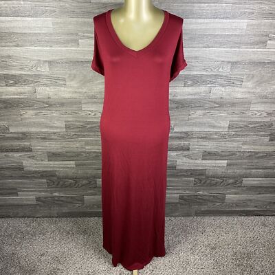 casual red dress floor length short sleeve deals Reb & J. 220 V-Neck Short Sleeve Red Casual Maxi Dress Women's Size Medium
