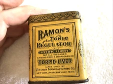 RAMON’S TONIC REGULATOR LIVER REMEDY VINTAGE TIN,  GREENEVILLE, TENNESSEE