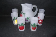 Vintage Frosted Pitcher and 6 Glasses