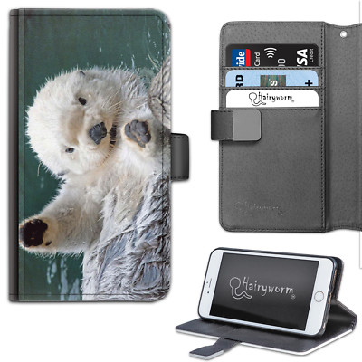 Tier weiß Otter Biber PU Leder Brieftasche Handyhülle; Flip Case; Cover