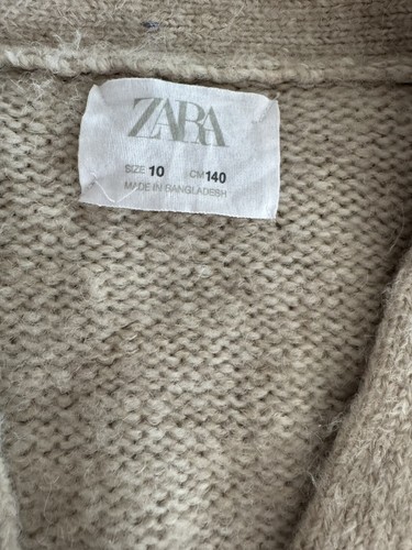 Zara Knit Cardigan Pockets Belt Sweater Youth 10 140cm Fit Women XS-S Beige - Picture 7 of 7