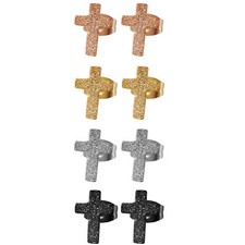 2pcs Men's Womens Charm Frosted Stainless Steel Cross Pierced Ear Studs Earrings