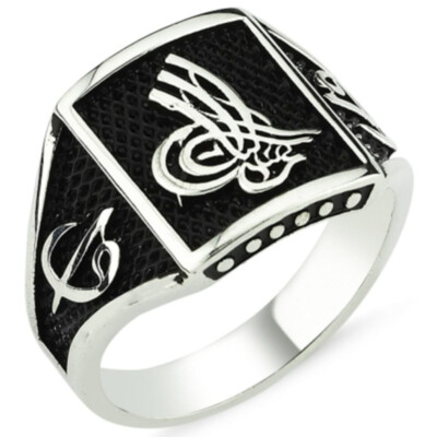 Massiver 925 Sterling Silber Vav Elif osmanischer Sultan Tughra quadratischer...