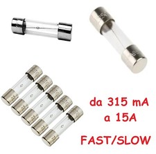 FUSIBILI VETRO RAPIDI RITARDATI lenti 5x20mm 315mA 500mA  1A 2A 3A 4A 5A 10A 15A