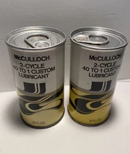 Lot Of (2) Vintage 40:1 McCulloch Custom Oil Lubericant Two-Cycle 6oz. Cans FULL
