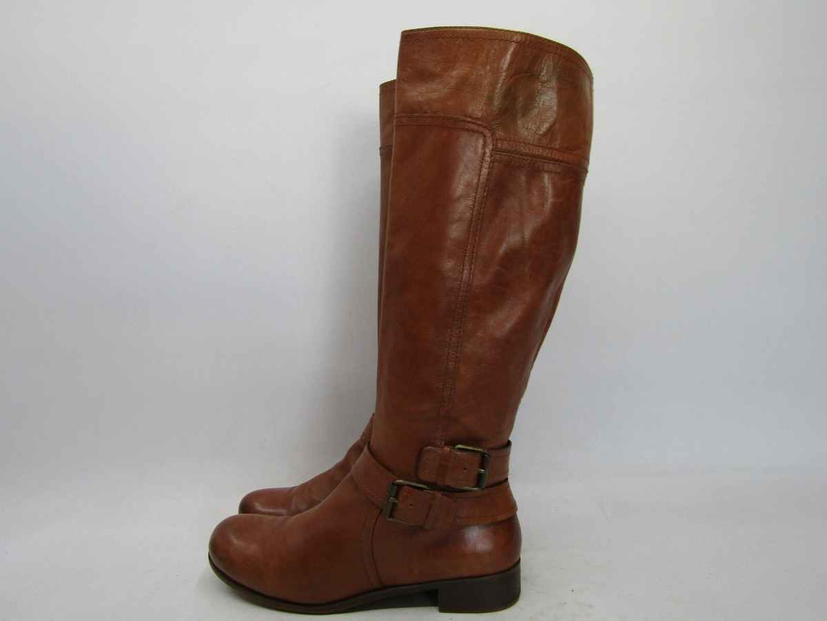 NINE WEST Womens M Brown Leather Zip Buckle Fashion Knee High Boots