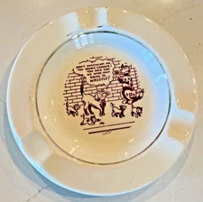Vintage Ashtray White Ceramic with Funny Cat 3 Slots 4.5 inch  Very Good