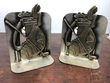 Vintage 1980 Golf Bag Bookends Metzke Metal 