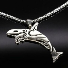 ORCA NECKLACE 23.5" Chain Stainless Steel Pendant Killer Whale NEW Totem Animal
