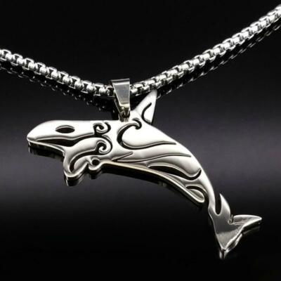 ORCA NECKLACE 23.5'' Chain Stainless Steel Pendant Killer Whale NEW Totem Animal