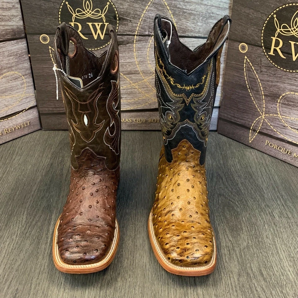 MEN'S BROWN OSTRICH QUILL LEATHER WESTERN RODEO EXOTIC COWBOY SQUARE TOE BOTAS - Image 3 of 4