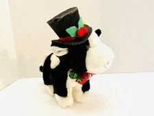 VTG Russ Clover Jr. Black & White Cow Top Hat Holly Berrie 6” Stuffed Animal Toy