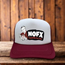NOFX Mens Trucker Hat Maroon Snapback 80s Punk Rock Band Retro Baseball Cap