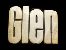 KE27147 VINTAGE 1978 CUT-OUT NAME GLEN SOLID BRASS BELT BUCKLE