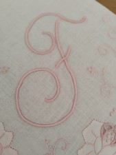 Vgt F Monogram Pink Embroidery White Cotton Blend Hankie Handkerchief