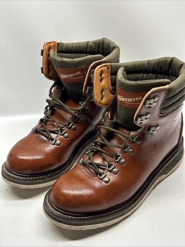Simms Freestone Watstiefel Fliegenfischen Filzsohle Leder braun Herren Größe 10