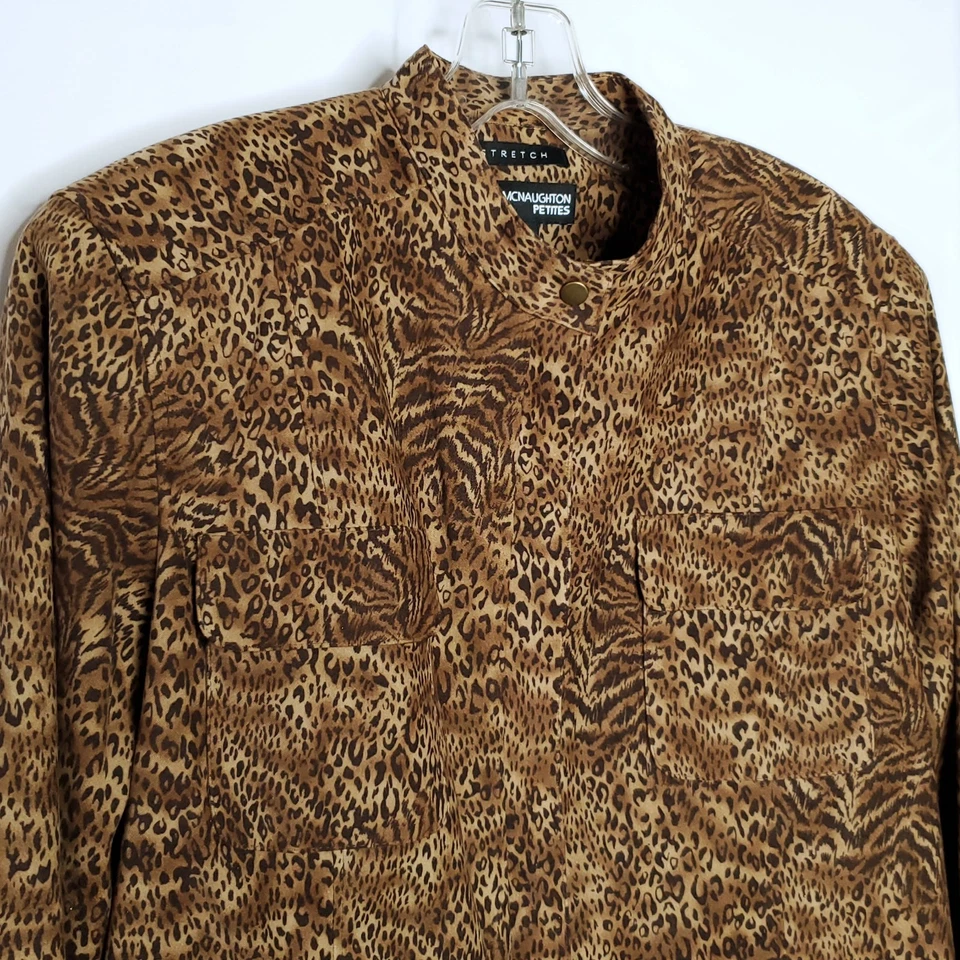Chaqueta Bomber Estampado Animal Leopardo Talla 12P LP Marrón Mob Wife De Colección Años 80 Retro Foto 3 de 4