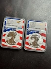 2021 Reverse Proof American Silver Eagle Designer 2pc Set NGC PF70 FDOI Flag