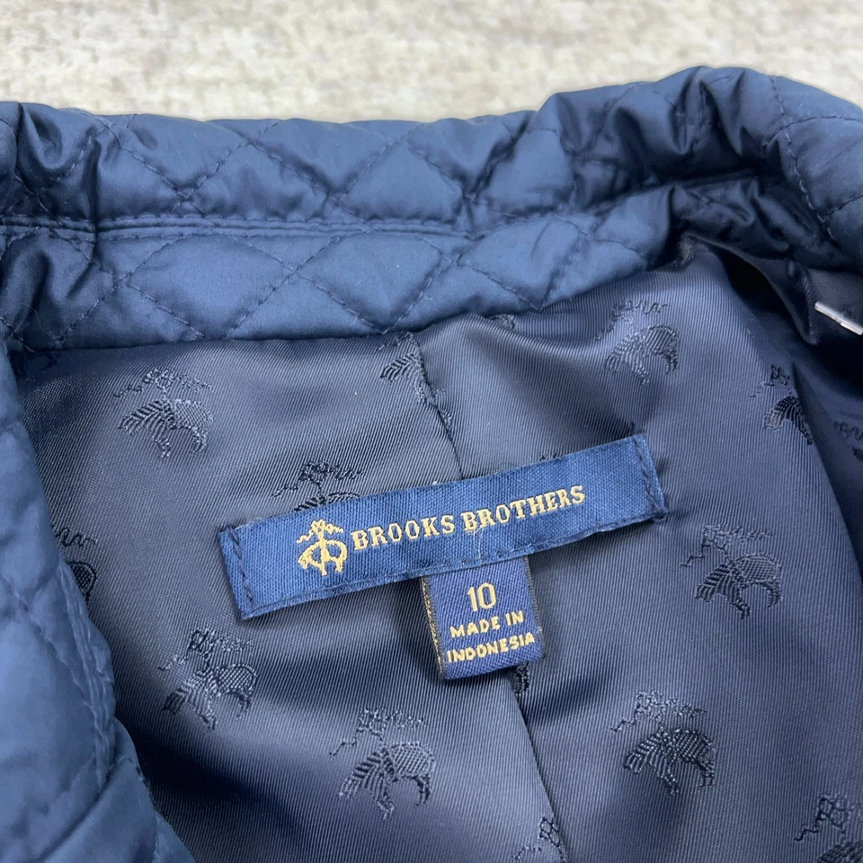 Chaqueta acolchada acolchada acolchada Brooks Brothers para mujer talla 10 azul marino tareas abotonadas Foto 3 de 4