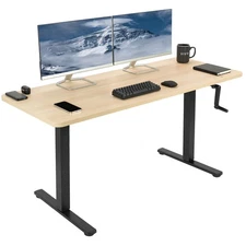 VIVO Manual 60” x 24” Stand Up Desk | Light Wood Table Top, Black Frame