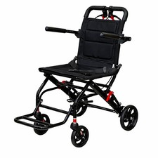 Ultra Lightweight Compact Folding Portable Wheelchair with Brakes & Strap Black