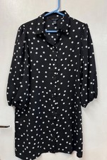 New Look Black & White Polka Dot Spotty Button Front Tunic Shirt Dress Size 12