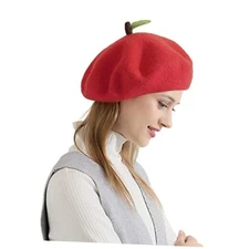 Handmade Wool Beret Hat French Style Needle Felt Flower 7 1/8-7 3/8 Apple