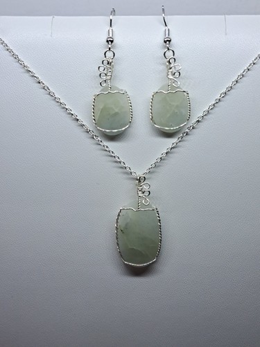 Aquamarine Jewelry Set Pendant Necklace Earrings - Picture 4 of 7