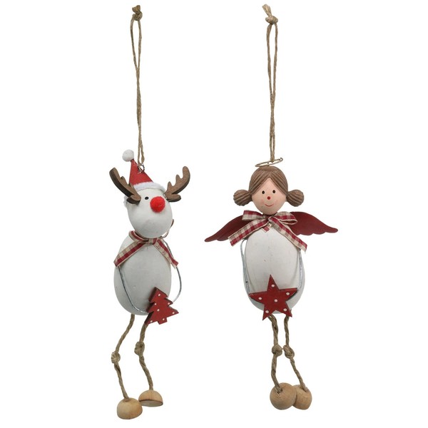 Weihnachtsdeko HäNgende Figuren Engel & Rentier Holz 20Cm Rot Weiß Set, 2 StüCk-image