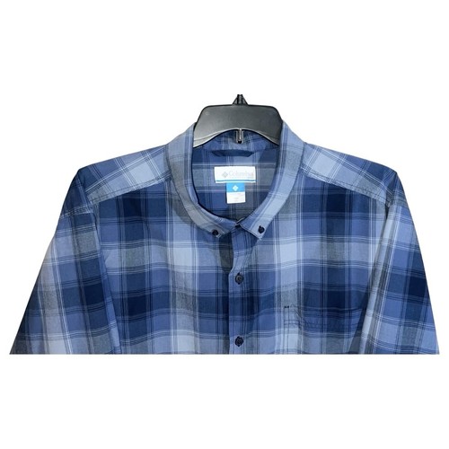 Columbia Shirt Men’s Size 2XLT Blue Grey Plaids Long Sleeve Button Front - Picture 2 of 5