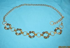 41" Vintage Gold-Tone Metal Circular Stations Bead Chain Hip Belt Hook Closure