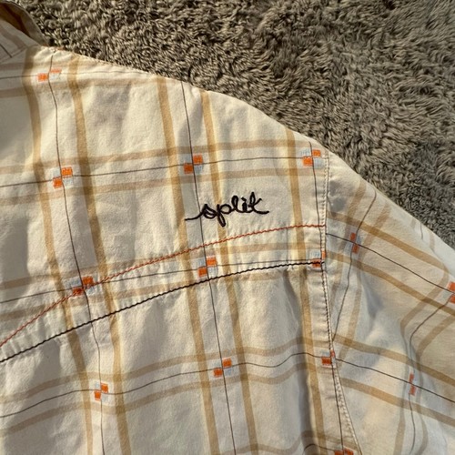 Split Beige Tan Plaid Western Short Sleeve Button Down Shirt Embroider L Large - Picture 8 of 11