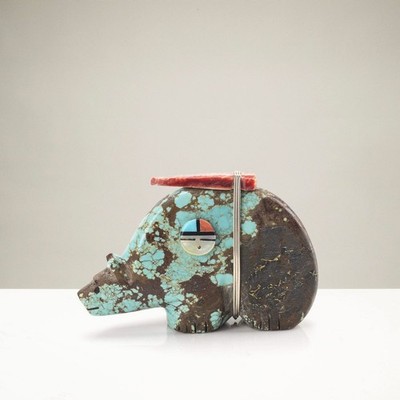 KALIFANO Russell Shack Handmade #8 Nevada Turquosie Zuni Fetish Bear Carving
