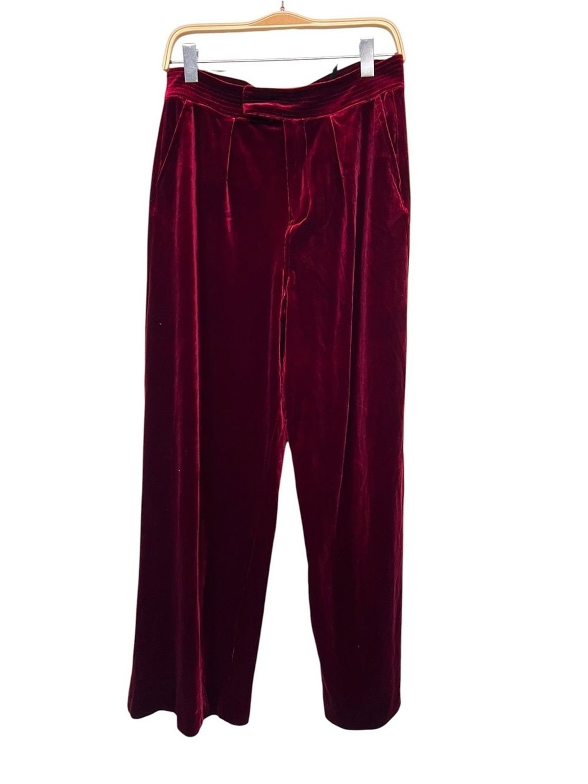 New BLANKNYC Velvet Wide-Leg Trousers Pants in Burgundy