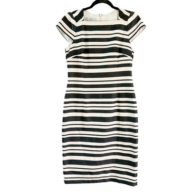 Hobbs Striped Shift Career Dress Sz 6 Black Off White Workwear Office Business