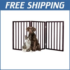 Compact Foldable Pet Gate - 3-Panel Design for Stairs  Hallways - Brown