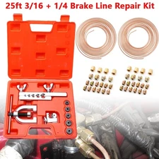 3/16 + 1/4 25FT Copper Pipe Flaring Tool 40 Nuts Fittings Brake Line Repair Kit